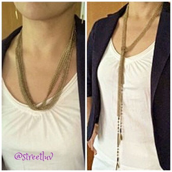 stella & dot ~ laurel lariat ~ grayish black pearls & gold beads versati… - Picture 8 of 13